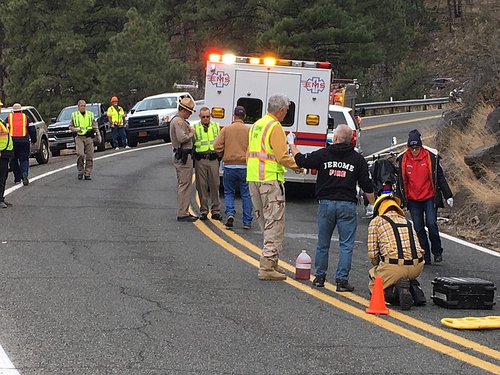 Two motorcycle riders were taken to the hospital following a crash at mile-marker 338 on Mingus Mountain, south of Jerome, Saturday afternoon. VVN/Vyto Starinskas