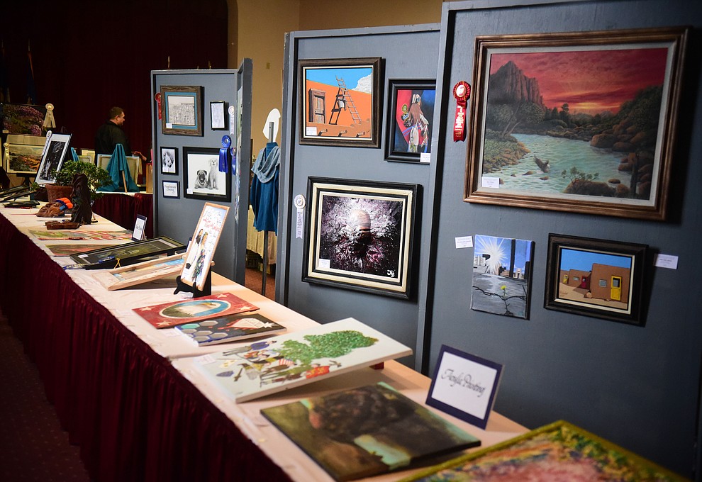 128 pieces in a variety of mediums are on display at the Prescott VA Veteran's Creative Arts Festival Wednesday, Feb. 13, 2019. This is the 25th annual show being held in Building 15, theatre. (Les Stukenberg/Courier).