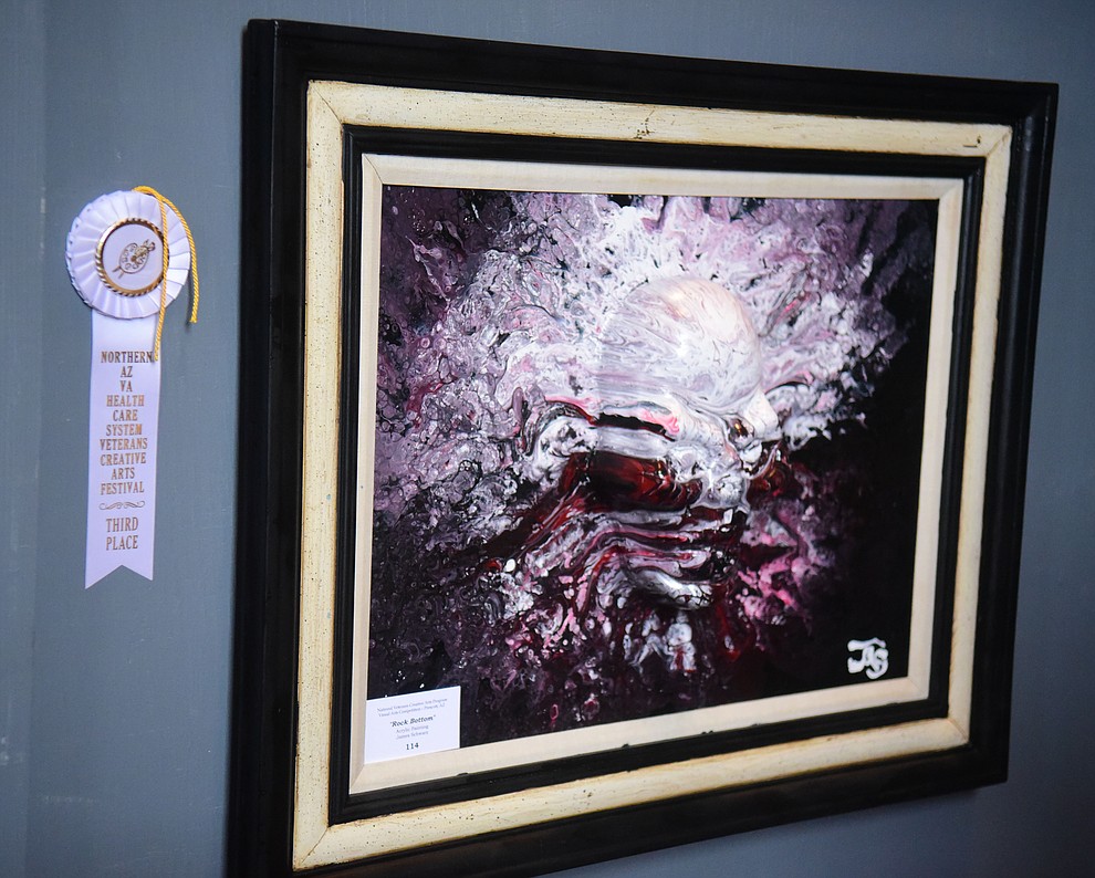 James Schwartz' acrylic painting Rock Bottom on display at the Prescott VA Veteran's Creative Arts Festival Wednesday, Feb. 13, 2019. 128 pieces are on display at the 25th annual show being held in Building 15, theatre. (Les Stukenberg/Courier).