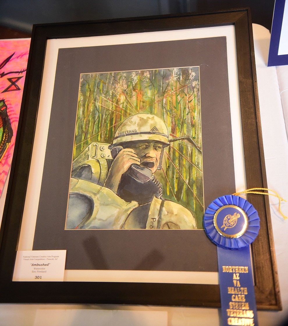 Ambushed a watercolor by Eric Freeland on display at the Prescott VA Veteran's Creative Arts Festival Wednesday, Feb. 13, 2019. 128 pieces are on display at the 25th annual show being held in Building 15, theatre. (Les Stukenberg/Courier).