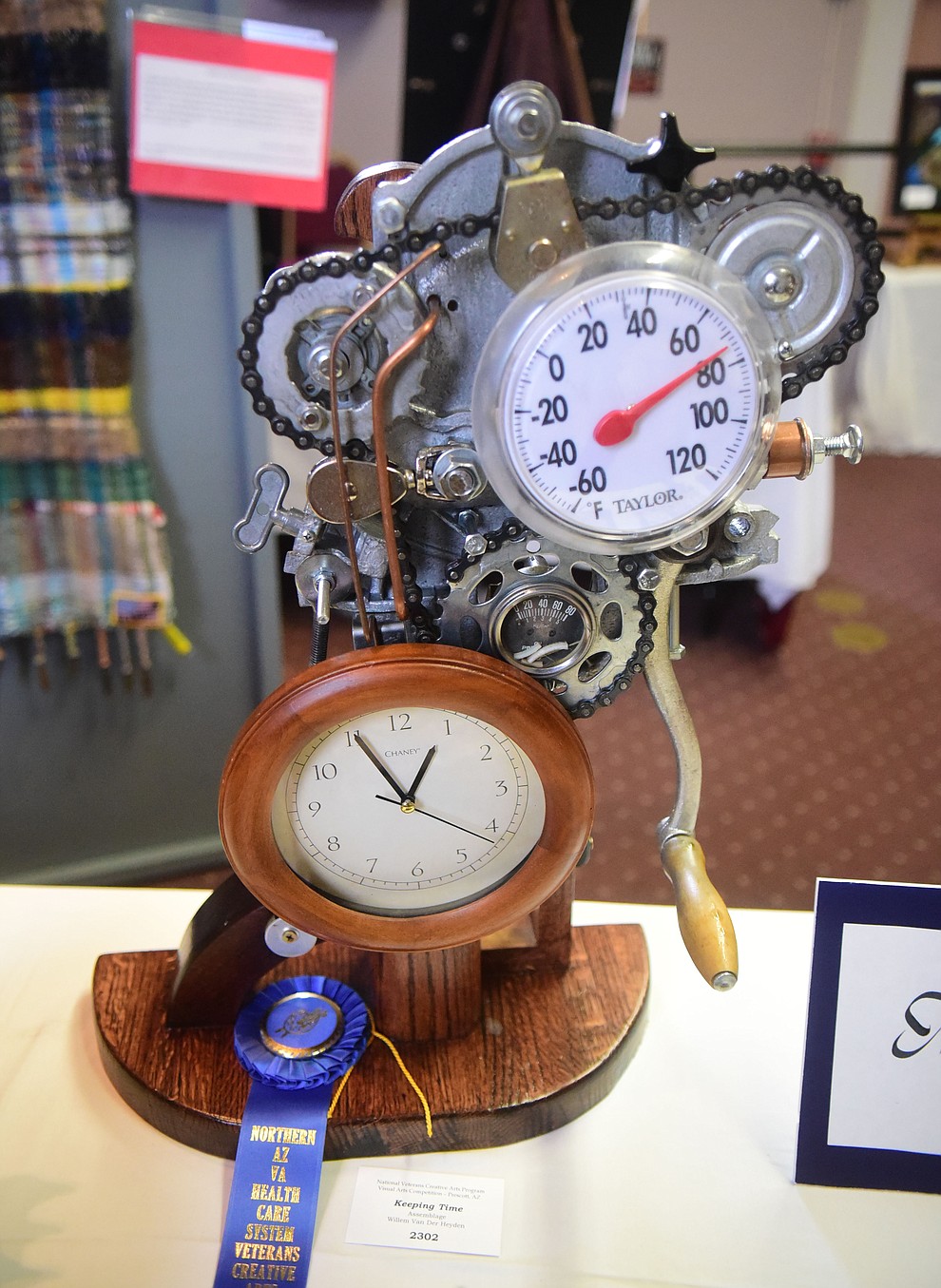 Willem Van Der Heyden created Keeping Time for the assemblage category at the Prescott VA Veteran's Creative Arts Festival Wednesday, Feb. 13, 2019. 128 pieces are on display at the 25th annual show being held in Building 15, theatre. (Les Stukenberg/Courier).