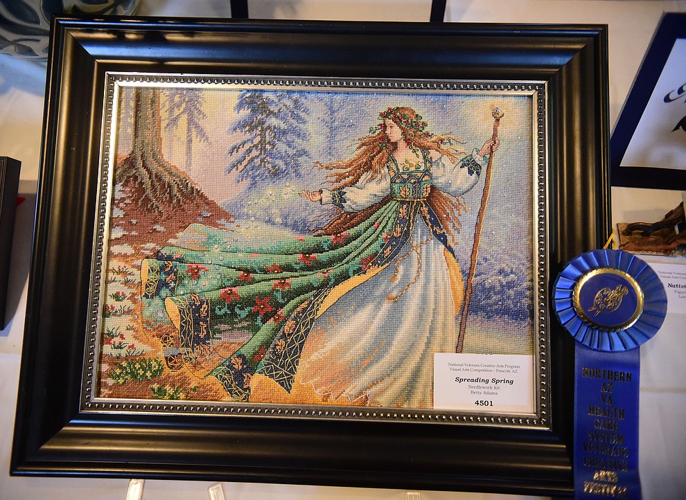 Spreading Spring a needlework kit by Betty Adams at the Prescott VA Veteran's Creative Arts Festival Wednesday, Feb. 13, 2019. 128 pieces are on display at the 25th annual show being held in Building 15, theatre. (Les Stukenberg/Courier).