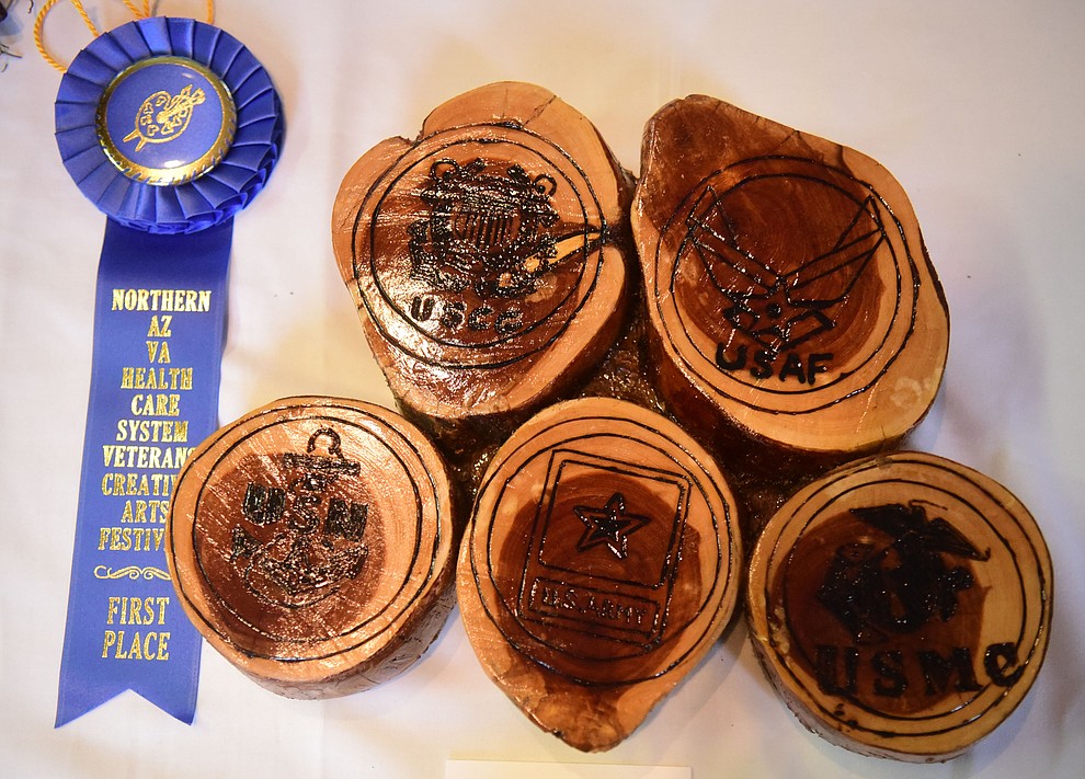 What a Great Place to Start pyrography by Tommy Wood on display at the Prescott VA Veteran's Creative Arts Festival Wednesday, Feb. 13, 2019. 128 pieces are on display at the 25th annual show being held in Building 15, theatre. (Les Stukenberg/Courier).