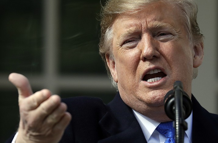President Donald Trump speaks during an event in the Rose Garden at the White House to declare a national emergency in order to build a wall along the southern border, Friday, Feb. 15, 2019, in Washington. (Evan Vucci/AP)