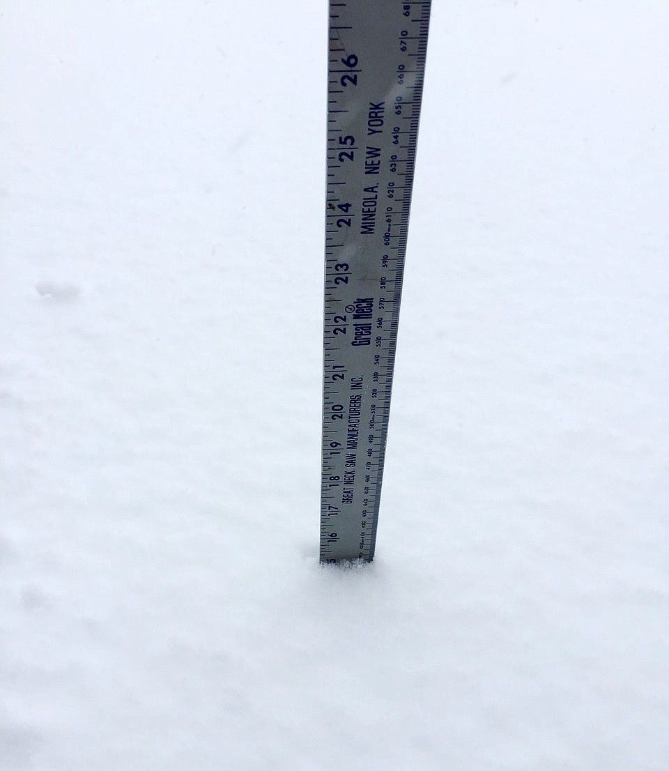 At 10am, I measured the snow depth on our driveway, well away from any drifts. Of course it has continued snowing since then and I’ll have to measure it again tomorrow. Near Road 5 North and Reed Road in Chino Valley. (Paul Winski)..