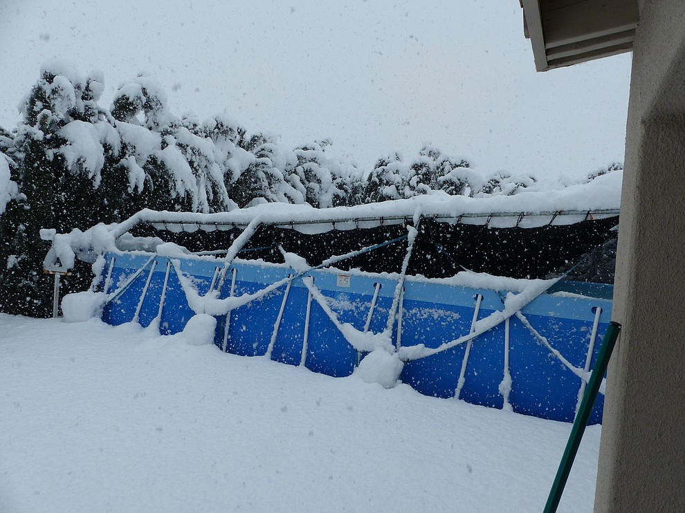 The snow was so heavy that it collapsed our shade cloth awning over our swimming pool here in Walleck Ranch. (Submitted photo by Ted Allen)