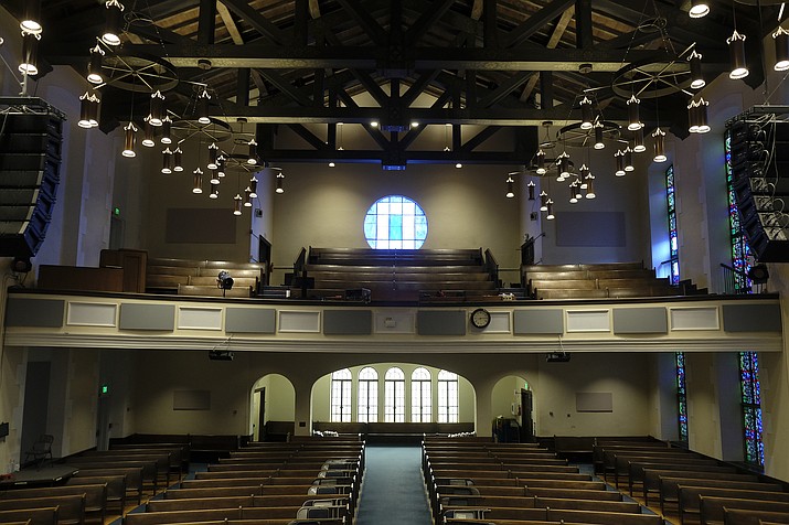 This Tuesday, Feb. 12, 2019 photo shows the sanctuary at the Glide Memorial United Methodist Church in San Francisco. The United Methodist Church officially opens its top legislative assembly Sunday, Feb. 24, 2019, for a high-stakes three-day meeting likely to determine whether America's second-largest Protestant denomination will fracture due to long-simmering divisions over same-sex marriage and the ordination of LGBT clergy. (AP Photo/Eric Risberg)