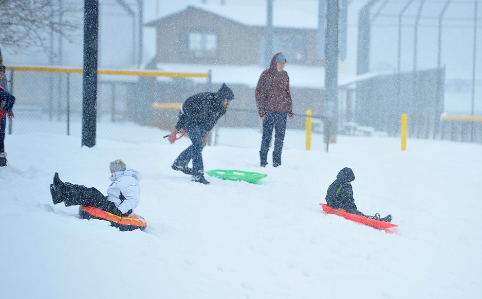 It was a busy afternoon sledding at Mountain Valley Park in Prescott Valley Friday, Feb. 22, 2019