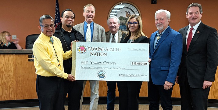 Yavapai-Apache Nation Vice Chairman Larry Jackson presented a check for $18,050 to the Yavapai County Board of Supervisors. VVN/Kelcie Grega