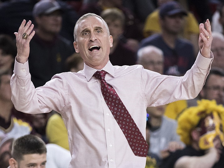 Arizona State head coach Bobby Hurley reacts as his team loses its lead to California during the first half of an NCAA college basketball game Sunday, Feb. 24, 2019, in Tempe. (Darryl Webb/AP)