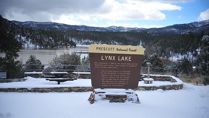 Lynx Lake is blanketed in snow Monday, Feb. 18, 2019, in the Prescott National Forest.  (Les Stukenberg/Courier)