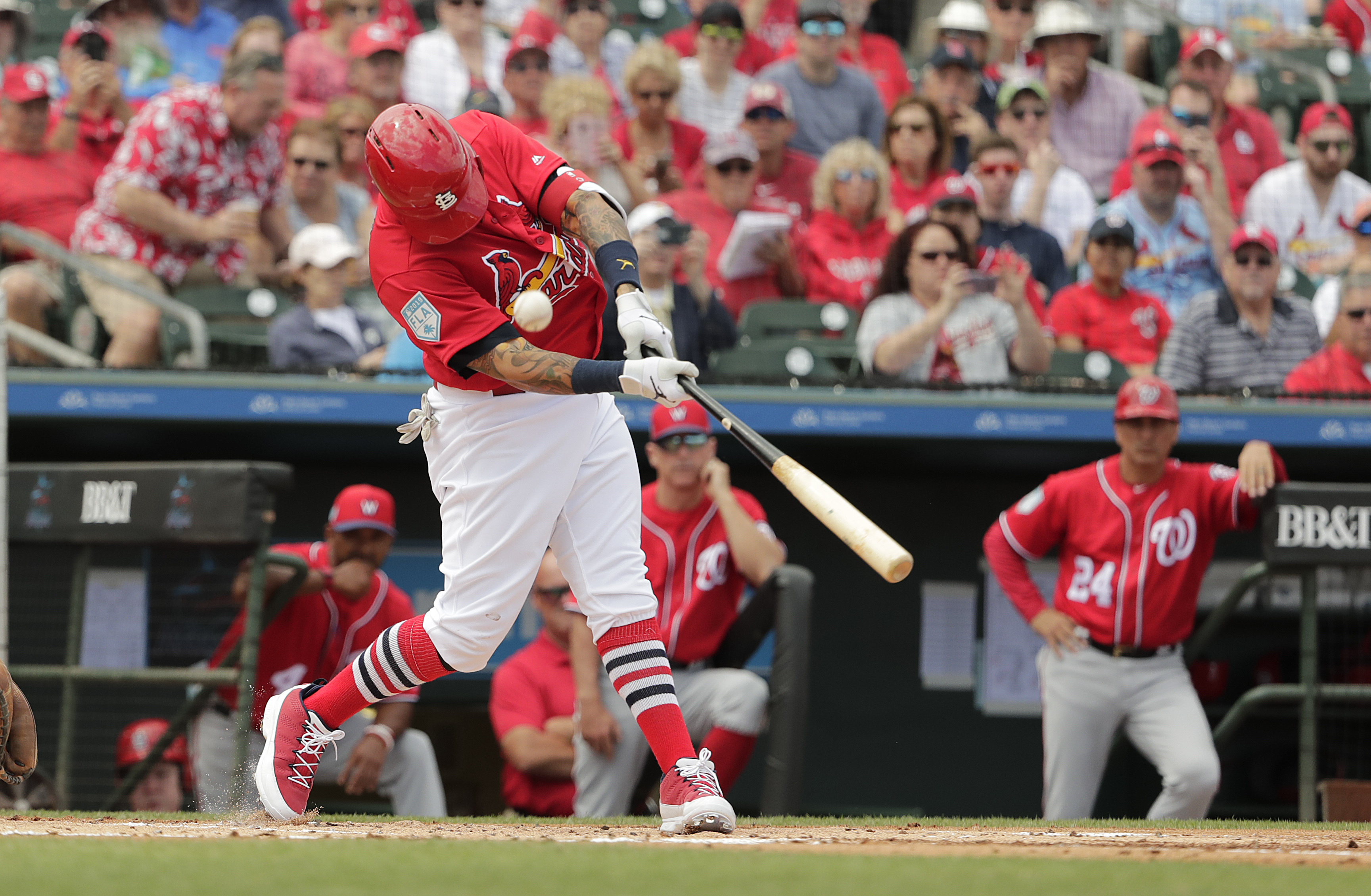 Yadier Molina takes the field at Spring Training