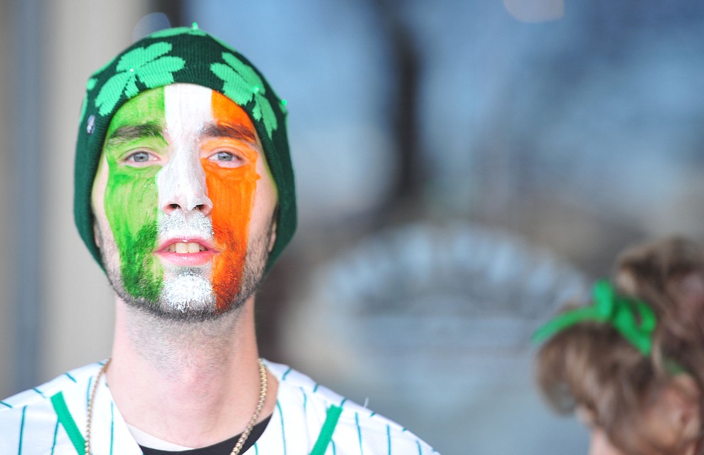 Wyatt Smith did his face up for the 2019 St. Patrick's Day Pub Crawl Sunday, March 17, 2019 in downtown Prescott. (Les Stukenberg/Courier)