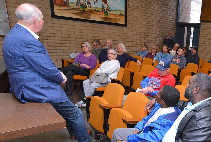 Congressman Tom O'Halleran visits with Winslow residents during a recent visit to the city. (Todd Roth/NHO)