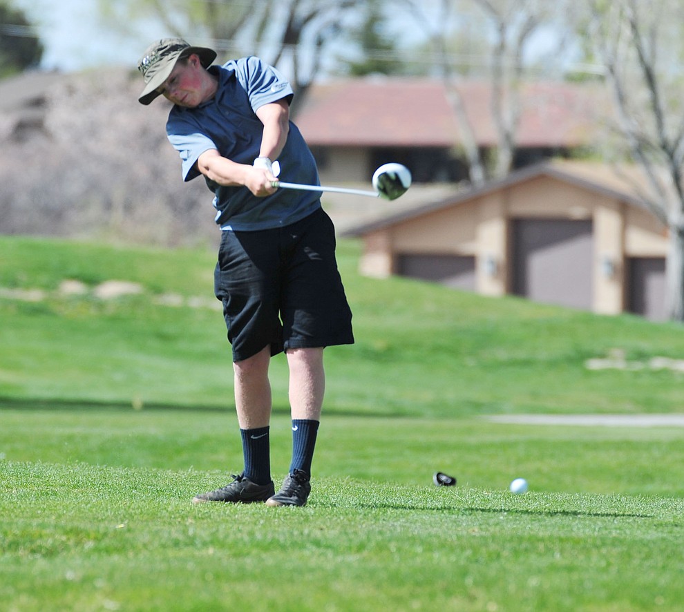 Bagdad's Cecil Brower tees off as Chino Valley hosted a four-team match Tuesday, April 2 in Prescott. (Les Stukenberg/Courier)