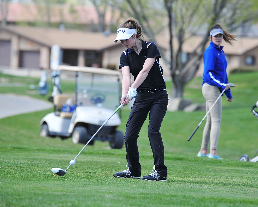 Williams' Madison Olson tees off as Chino Valley hosted a four-team match Tuesday, April 2 in Prescott. (Les Stukenberg/Courier)