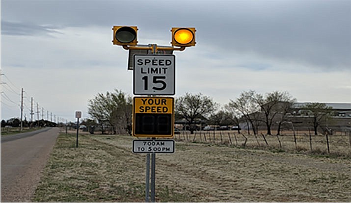 The Chino Valley Police Department has installed digital display signs with warning beacons around Del Rio Elementary and Heritage Middle Schools, paid for by the Governor’s Office of Highway Safety. The signs provide visual notification of speed and warn drivers that they have entered a school zone. (Randy Chapman/Courtesy)