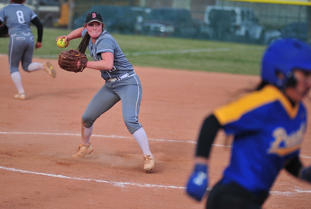 Bradshaw Mountain's Caitlynn Neal makes a play as the Bears host the Prescott Badgers Thursday, April 11 in Prescott Valley. (Les Stukenberg/Courier)