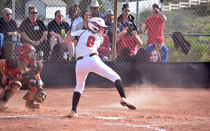Mingus senior Maddie Bejarano took sole possession  of the MUHS season home run record with her 12th round tripper, during the Marauders’ Apr. 4 game at Coconino. VVN/James Kelley