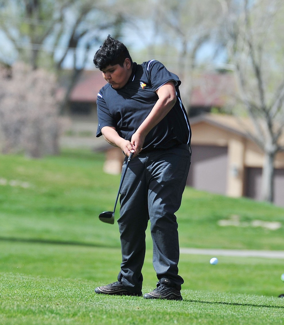 Williams' Michael Sanders tees off as Chino Valley hosted a four-team match Tuesday, April 2 in Prescott. (Les Stukenberg/Courier)