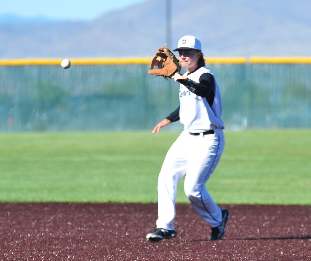 Bradshaw Mountain's Chase Torp makes a play at second as the Bears face Desert Edge Thursday, April 18 in Prescott Valley.  (Les Stukenberg/Courier)