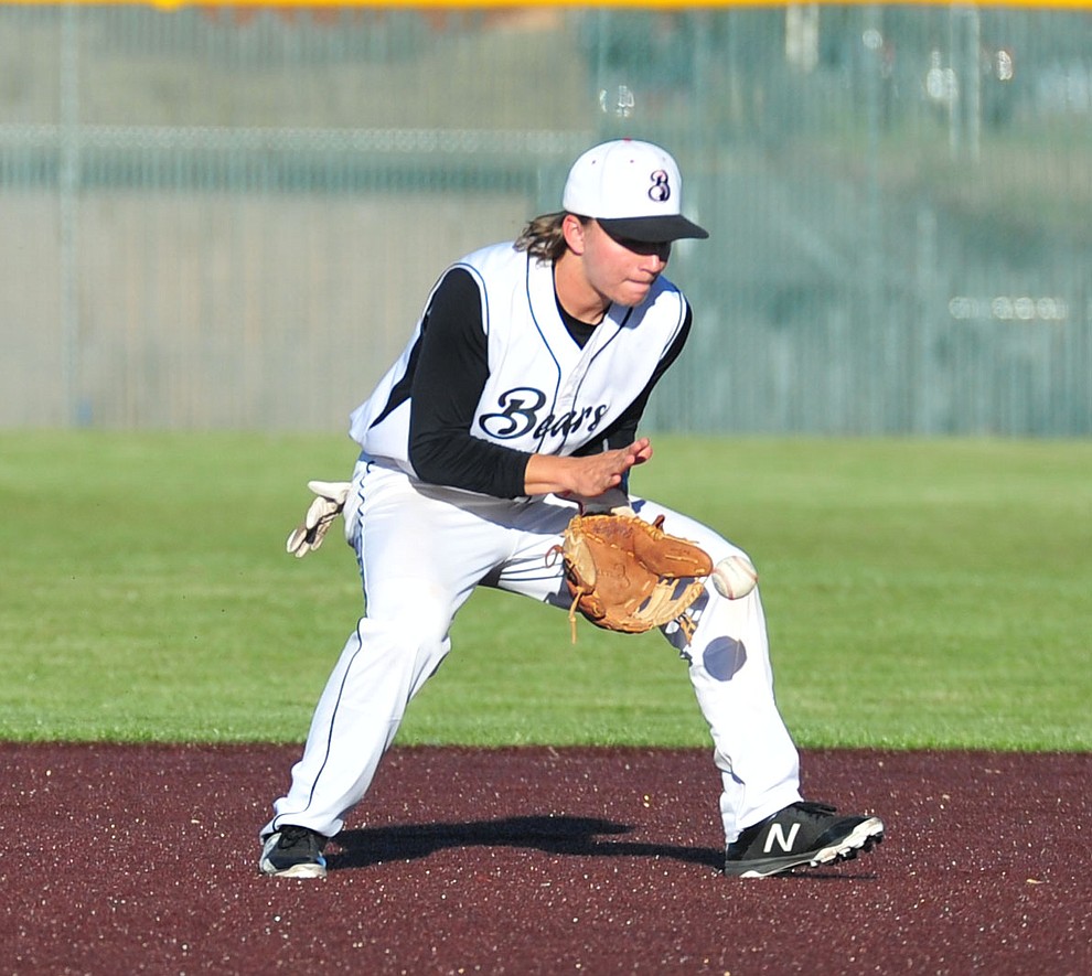 Bradshaw Mountain's Chase Torp makes a play at second as the Bears face Desert Edge Thursday, April 18 in Prescott Valley.  (Les Stukenberg/Courier)