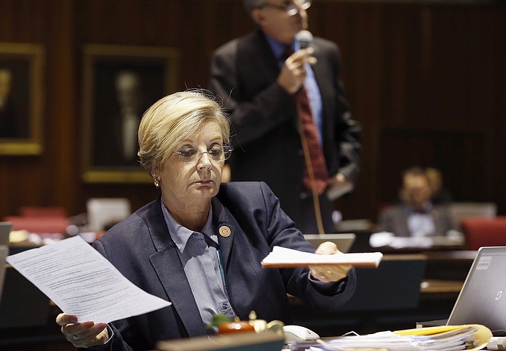 Senate President Karen Fann was praised by Yavapai County Board of Supervisors Chairman Randy Garrison for her leadership in championing a ban on hand-held cellphone use by motorists. (AP Photo/Ross D. Franklin, File)