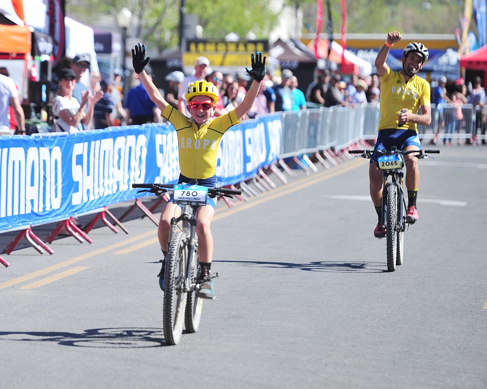 Damiano Rivera de Rosales, 9 years old won the 15 mile race during the opening day of the Whiskey Off Road in downtown Prescott Friday, April 26. (Les Stukenberg/Courier)