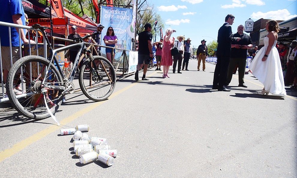 Greg and Bess Dougherty of Indinapolis, IN held their wedding ceremony on the start line on opening day of the Whiskey Off Road in downtown Prescott Friday, April 26. (Les Stukenberg/Courier)