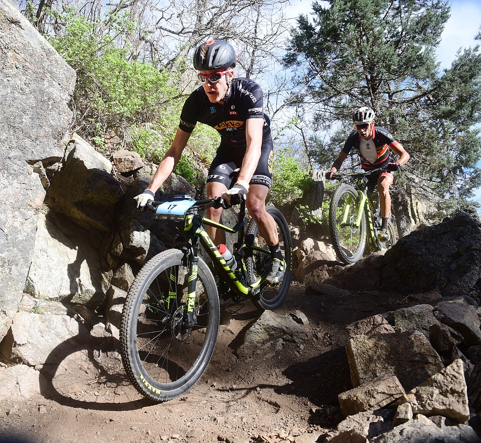Taylor Sheldon during the Whiskey Off Road Pro 50-mile cross country mountain bike race in Prescott Sunday, April 28. (Les Stukenberg/Courier)