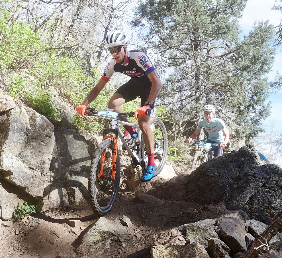 Nic Beechan during the Whiskey Off Road Pro 50-mile cross country mountain bike race in Prescott Sunday, April 28. (Les Stukenberg/Courier)