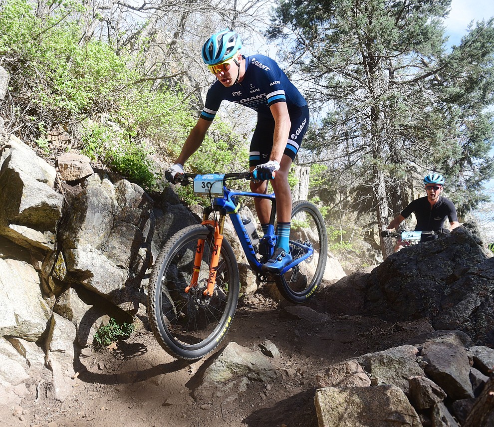 Stephan Davoust during the Whiskey Off Road Pro 50-mile cross country mountain bike race in Prescott Sunday, April 28. (Les Stukenberg/Courier)