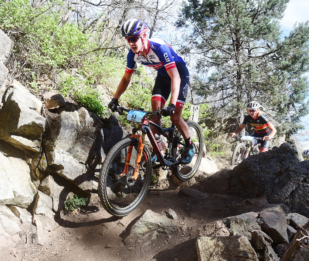Clif Bar's Ben Sonntag during the Whiskey Off Road Pro 50-mile cross country mountain bike race in Prescott Sunday, April 28. (Les Stukenberg/Courier)