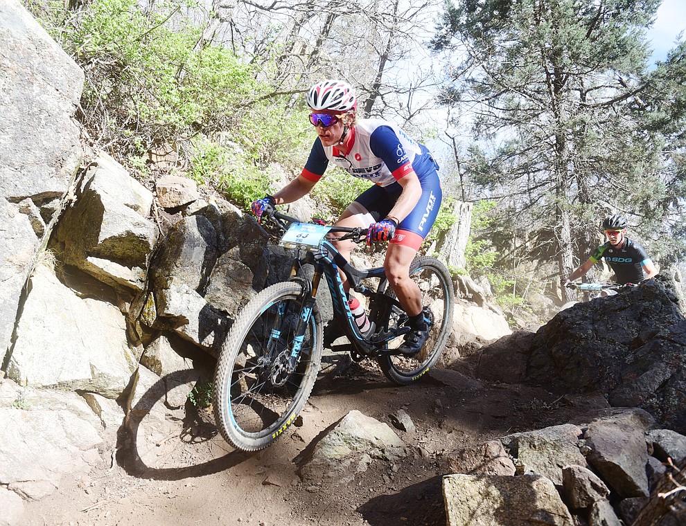 Spencer Ciammitti during the Whiskey Off Road Pro 50-mile cross country mountain bike race in Prescott Sunday, April 28. (Les Stukenberg/Courier)