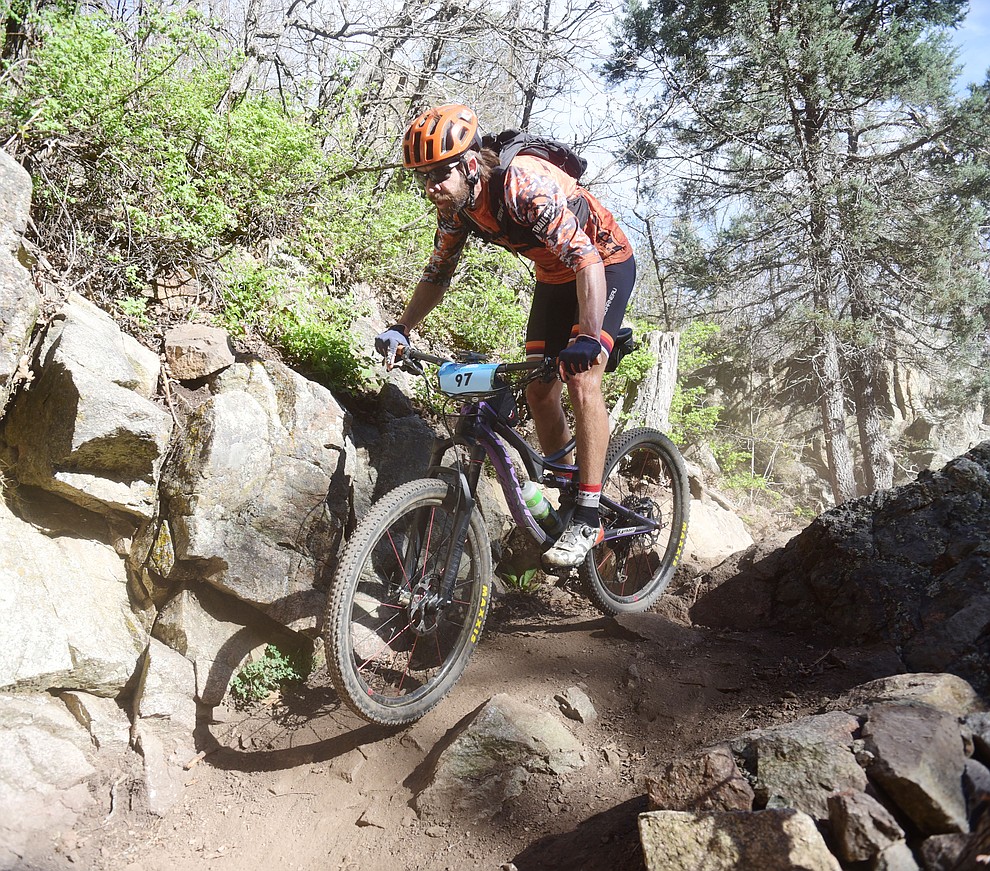 Prescott's Kurt Refsnider during the Whiskey Off Road Pro 50-mile cross country mountain bike race in Prescott Sunday, April 28. (Les Stukenberg/Courier)