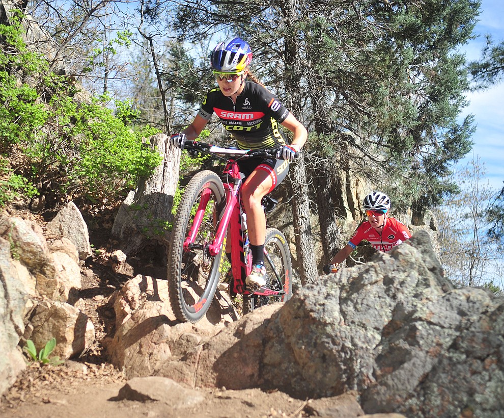 World Champion and Scott-SRAM MTB Racing's Kate Courtney during the Whiskey Off Road Pro 50-mile cross country mountain bike race in Prescott Sunday, April 28. (Les Stukenberg/Courier)
