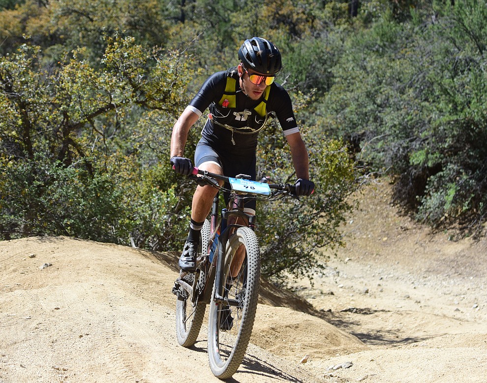 Levi Kurlander during the Whiskey Off Road Pro 50-mile cross country mountain bike race in Prescott Sunday, April 28. (Les Stukenberg/Courier)