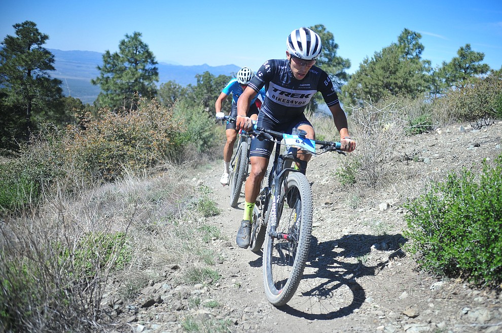 Trek Puerto Rico's Georwil Perez Roman during the Whiskey Off Road Pro 50-mile cross country mountain bike race in Prescott Sunday, April 28. (Les Stukenberg/Courier)