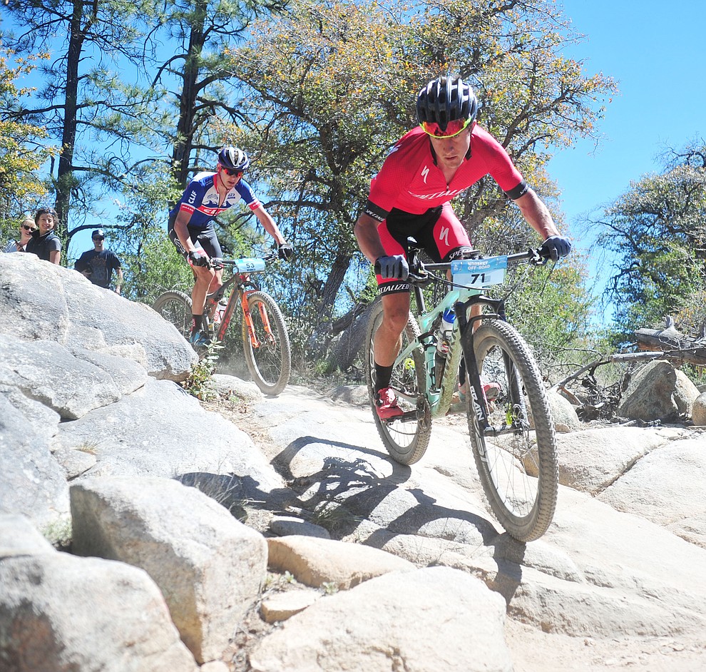 Specialzed's Howard Grotts during the Whiskey Off Road Pro 50-mile cross country mountain bike race in Prescott Sunday, April 28. (Les Stukenberg/Courier)