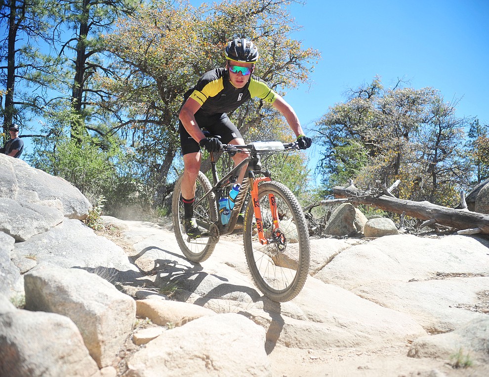 Team Topeak-Ergon's Cooper Wiens during the Whiskey Off Road Pro 50-mile cross country mountain bike race in Prescott Sunday, April 28. (Les Stukenberg/Courier)