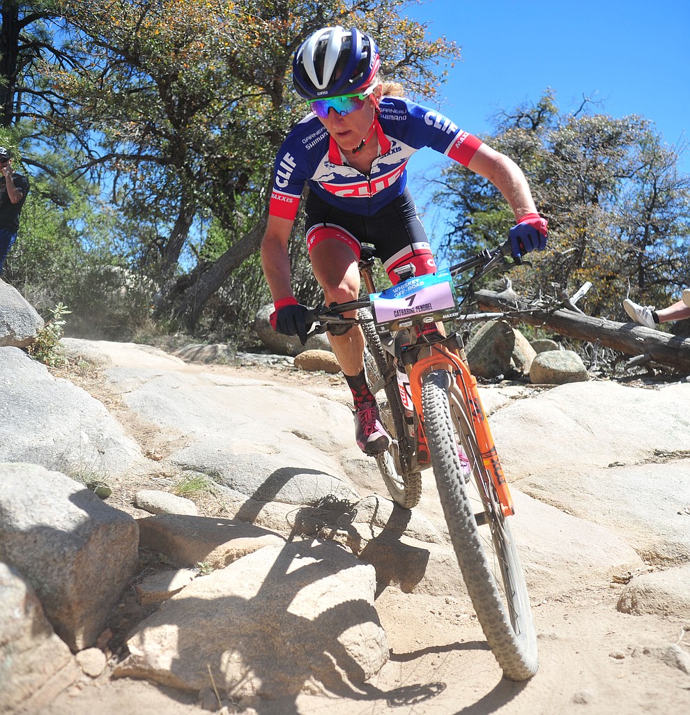 Catharine Pendrel during the Whiskey Off Road Pro 50-mile cross country mountain bike race in Prescott Sunday, April 28. (Les Stukenberg/Courier)