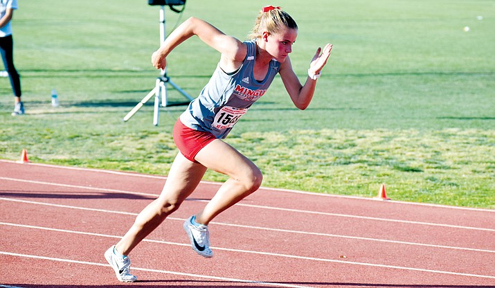 Mingus Union senior Meg Babcock successfully defended her state title in the 400-meter dash at Saturday's Arizona State Track and Field Championships. Babcock also finished second in the 200-meter dash and anchored Mingus' state champion 4X400 relay squad. VVN/James Kelley