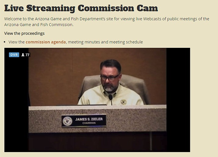 The Arizona Game and Fish Commission meets monthly at various locations throughout Arizona. The next commission meeting is May 10 in Prescott. Meetings can be attended in person or streamed live online. (Screenshot/Arizona Game and Fish Commission Live Streaming)