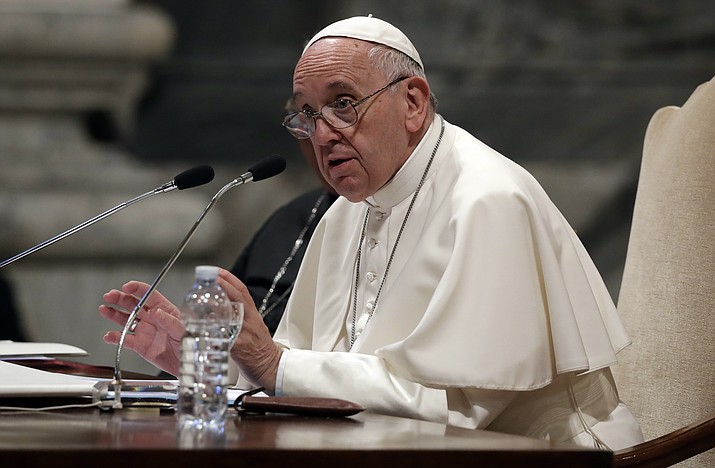 Pope Francis speaks during a meeting with the dioceses of Rome, at the Vatican Basilica of St. John Lateran, in Rome, Thursday, May 9, 2019. (Alessandra Tarantino/AP)