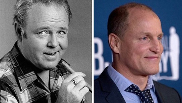 Woody Harrelson, right, has been selected to reprise the iconic role of Archie Bunker in a prime-time network, live TV show May 22. "All in the Family," which starred Carroll O'Connor as Archie, left, was a popular TV show in the 1970s. (Photos via AP)