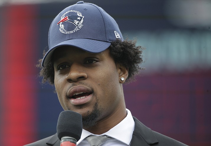 New England Patriots first-round NFL football draft pick wide receiver N'Keal Harry takes questions from reporters, Thursday, May 9, 2019, on the field at Gillette Stadium, in Foxborough, Mass. (Steven Senne/AP)