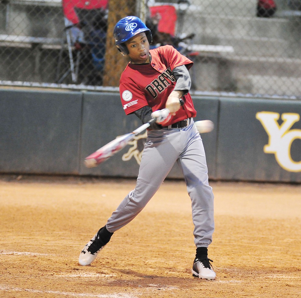 Amyr Singh triples as Farmers Insurance faced off against the True Vaue in the Prescott Little League Majors City Championship Game Friday, May 17. (Les Stukenberg/Courier)