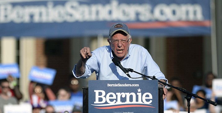 Sen. Bernie Sanders, I-Vt., speaks to the crowd during a rally at Central Piedmont Community College on the lawn of Overcash Center in Charlotte, N.C. on Friday, May 17, 2019. (David T. Foster III/The Charlotte Observer via AP)