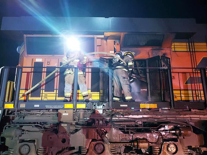 Around 9:21 p.m. May 17, Ponderosa Fire District was dispatched for a reported train car fire in Bellemont near Camping World. (Photo/Ponderosa Fire District)