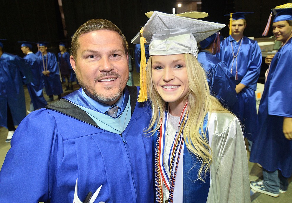Allen Foster joins his daughter Lauren before Chino Valley HIgh School graduated 153 students in a commencement ceremony Wednesday, May 22 at the Findlay Toyota Center in Prescott Valley. (Les Stukenberg/Courier)